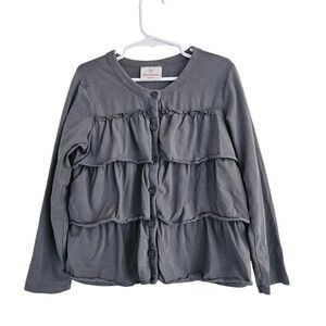 Hanna Andersson Girls Grey Ruffle Whimsical Cardigan, Size 120 (6-7)